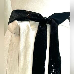 Per Se Black, White Sequined and Beaded Sash Belts Set with Fringe